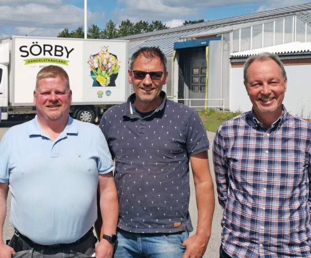 Lars Hallenberg, Cornelis Schrieken och Staffan Thegel på Sörby Handelsträdgård.